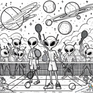 Modèle à colorier Un alien remporte un tournoi de tennis