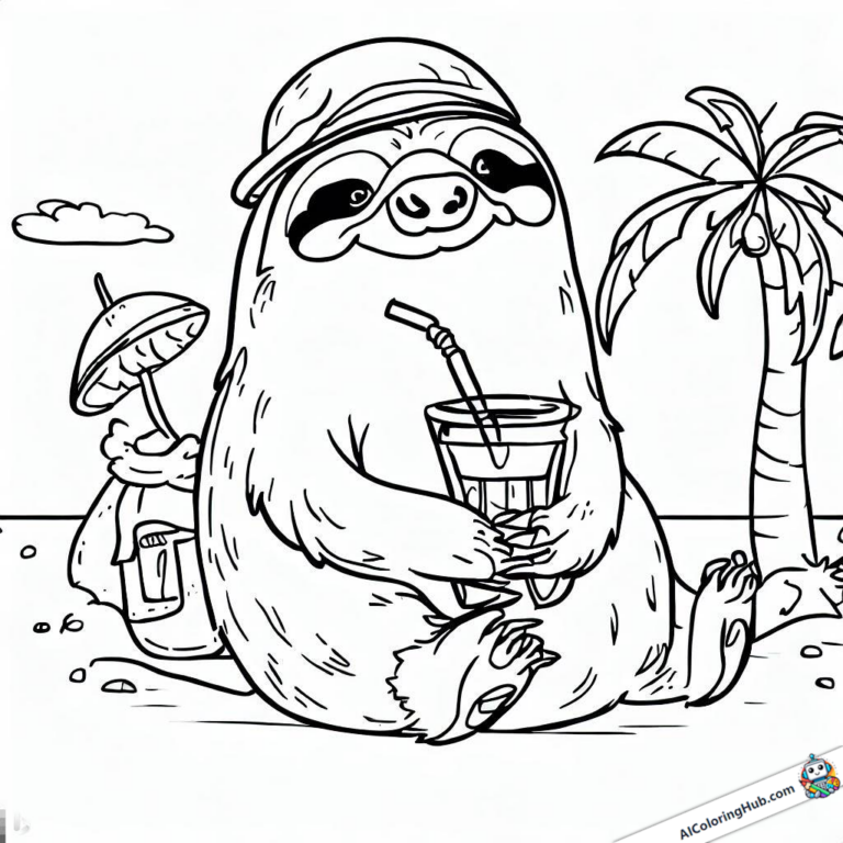 Tableau à colorier Le paresseux profite de ses vacances
