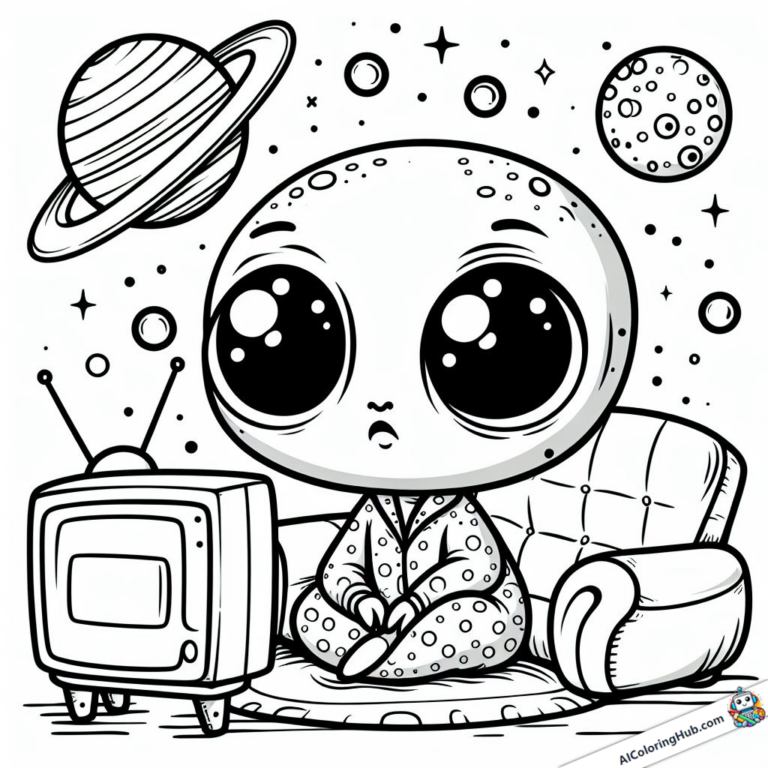 Dessin Alien assis devant la télé