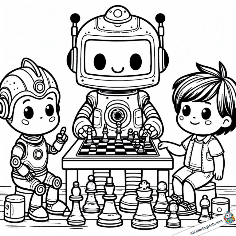 Dessin Un robot enseigne les échecs