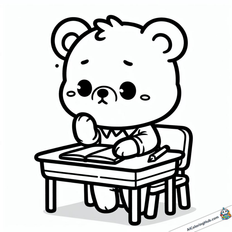 Image à colorier Un ours qui a peur des examens