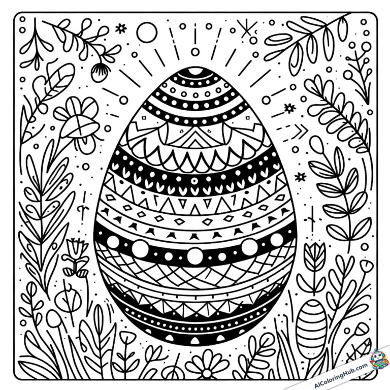 Modèle à colorier Oeuf de Pâques avec des motifs