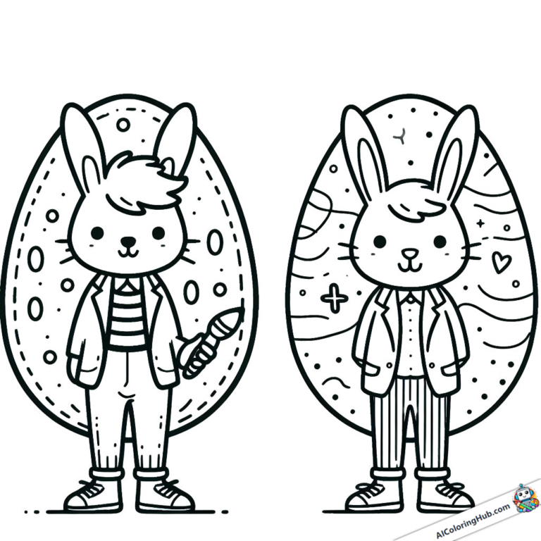 Modèle à colorier deux lapins de Pâques cools