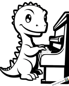 Modello da colorare Dinosauro che suona il pianoforte