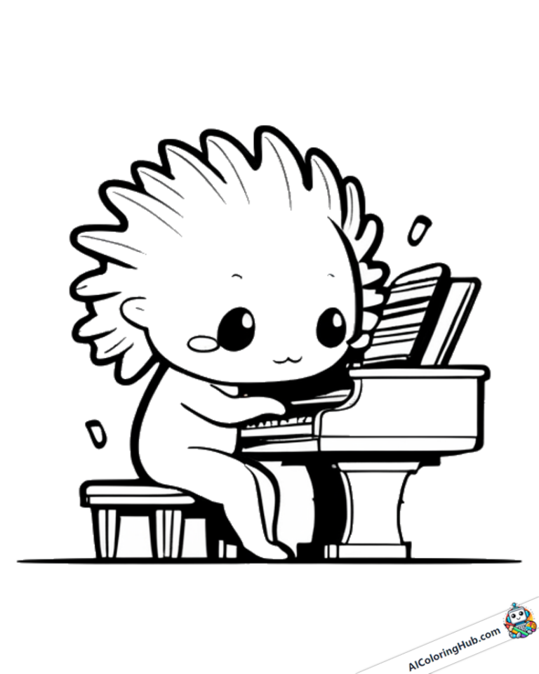 Immagine da colorare Axolotl suona il pianoforte