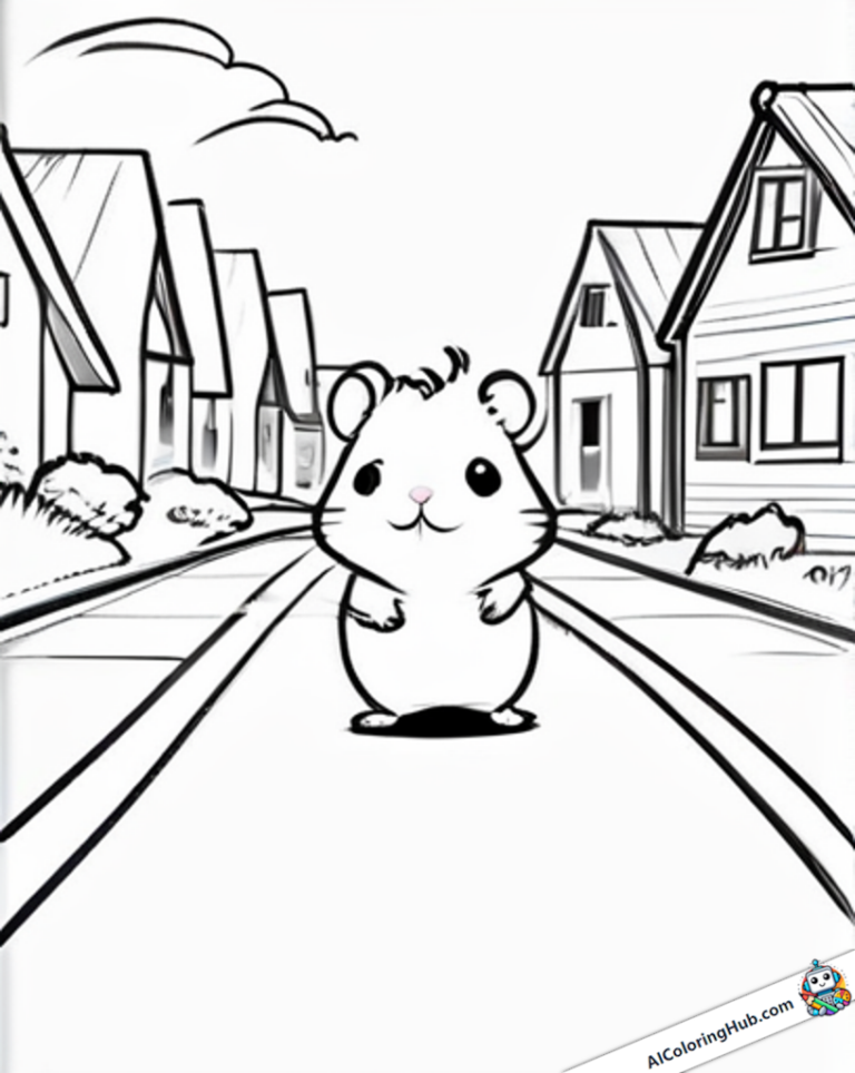 Desenho pequeno hamster na estrada
