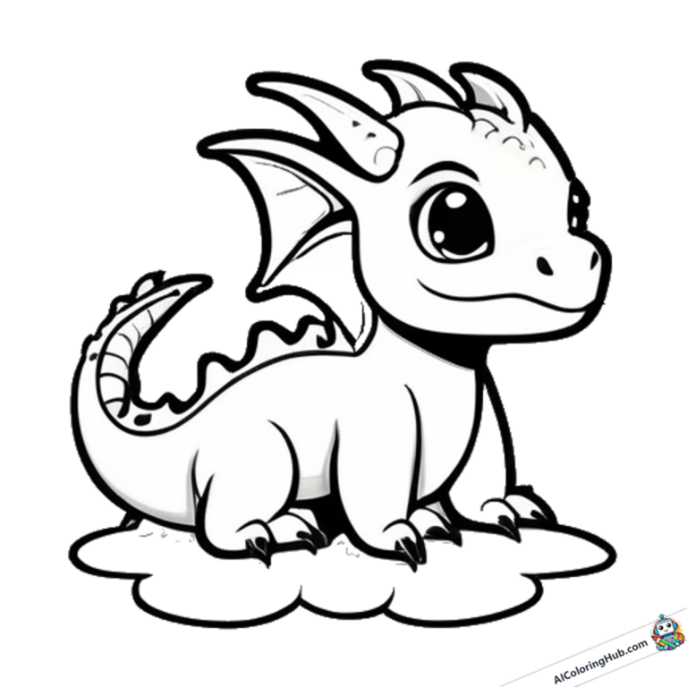 Desenho pequeno dragão em uma nuvem