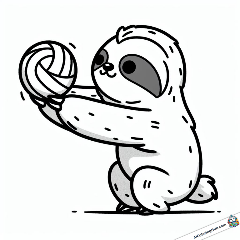Imagem para colorir Preguiça pega uma bola de vôlei