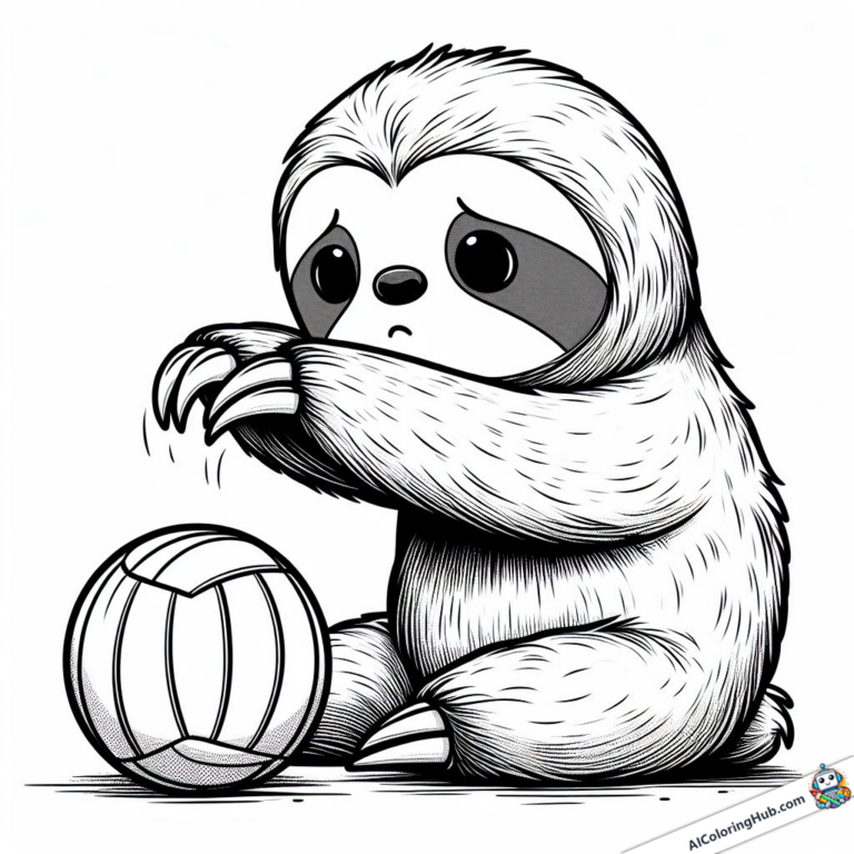 Imagem para colorir preguiça triste olha para a bola