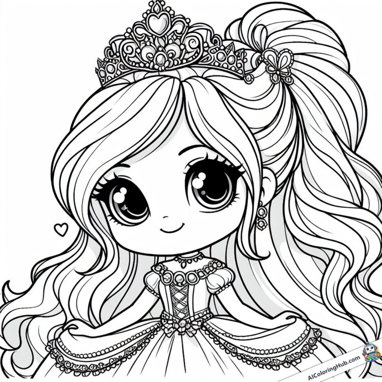 Gráfico para colorir A princesa posa com um vestido novo