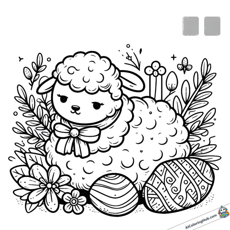 Imagem para colorir Cordeiro de Páscoa em um ninho com ovos