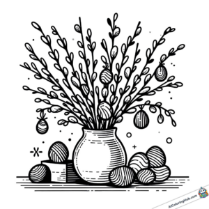 Imagem para colorir Arbusto de Páscoa com ovos