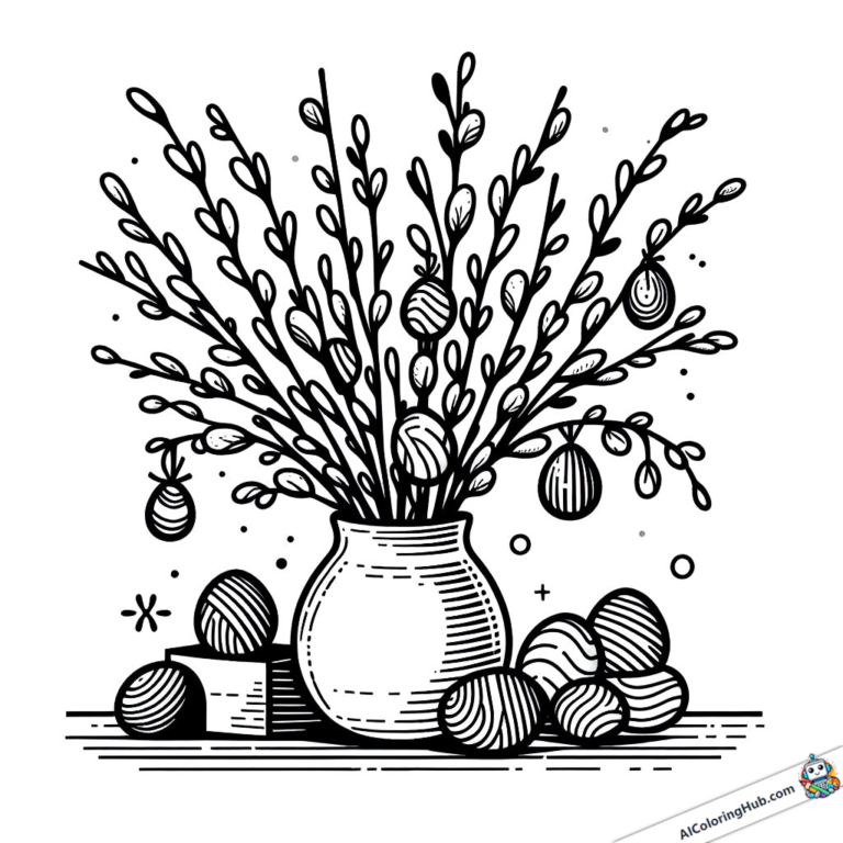 Imagem para colorir Arbusto de Páscoa com ovos