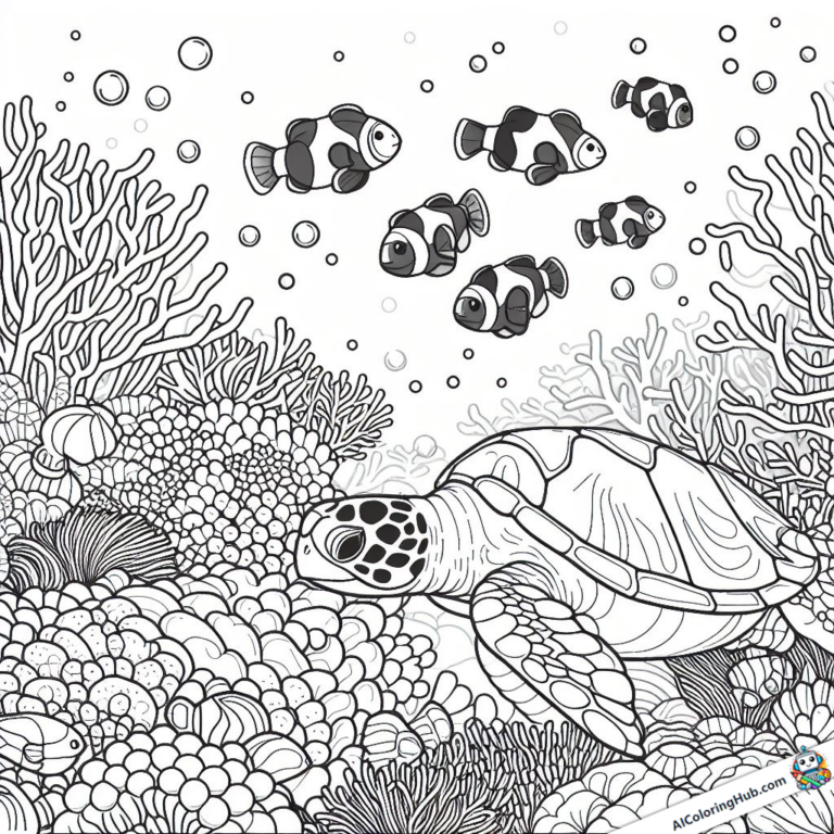 Página para colorir Tartaruga e peixe-palhaço no recife