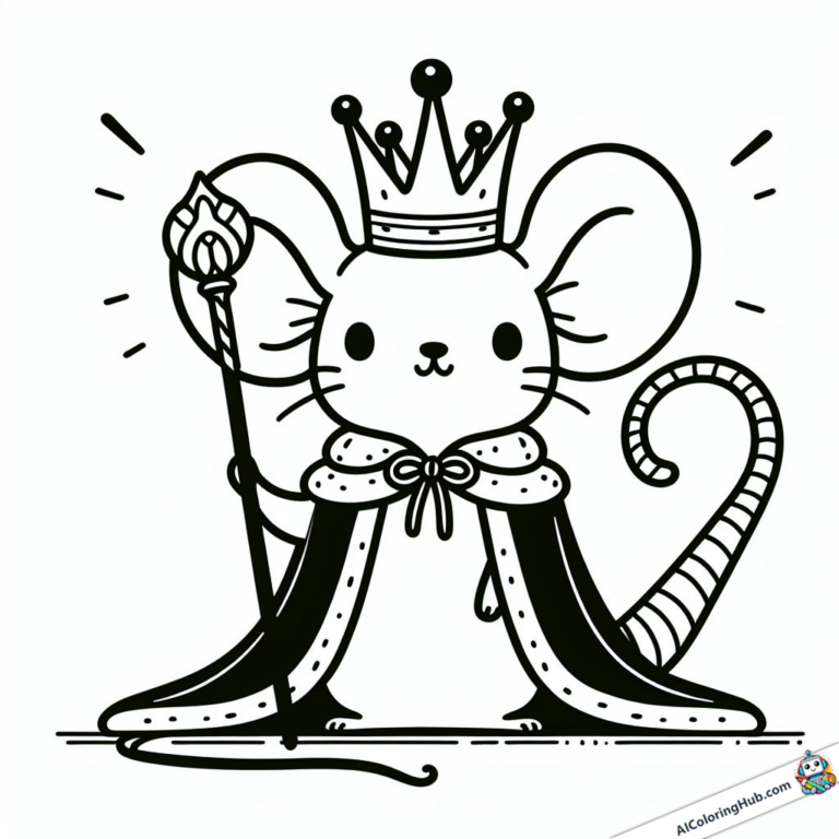 Malvorlage Maus mit Hermelin, Krone und Zepter