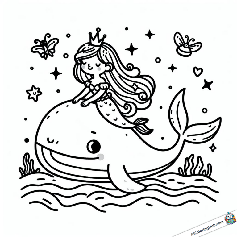 Ausmalbild Meerjungfrau reitet af Wal