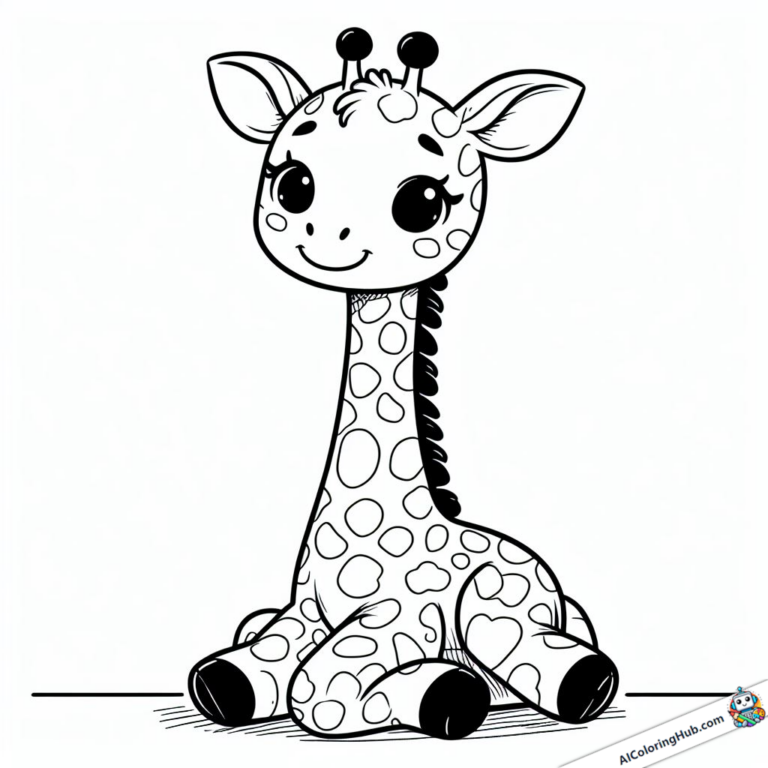Ausmalgrafik Giraffe macht Pause