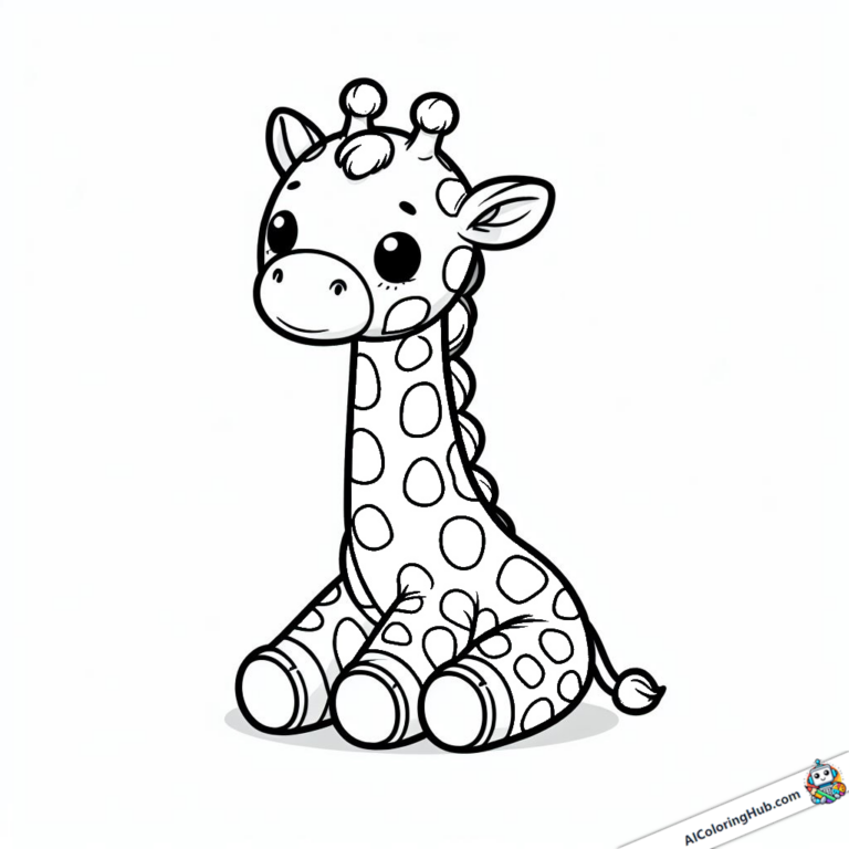 Ausmalgrafik Giraffe sitzt auf Popo