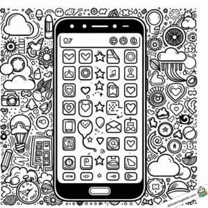 Ausmalgrafik Smartphone mit dutzenden Apps