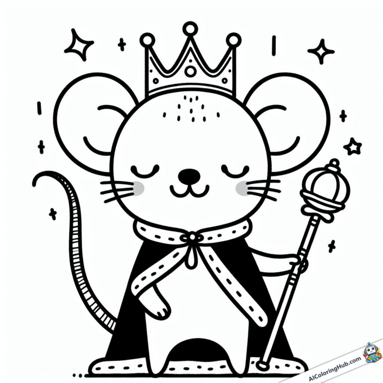 Ausmalgrafik herrschaftliche Maus mit Krone und Zepter
