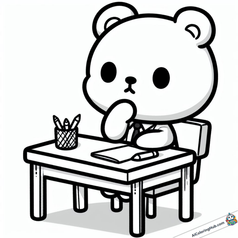 Malbild Bär sitzt ratlos am Schreibtisch