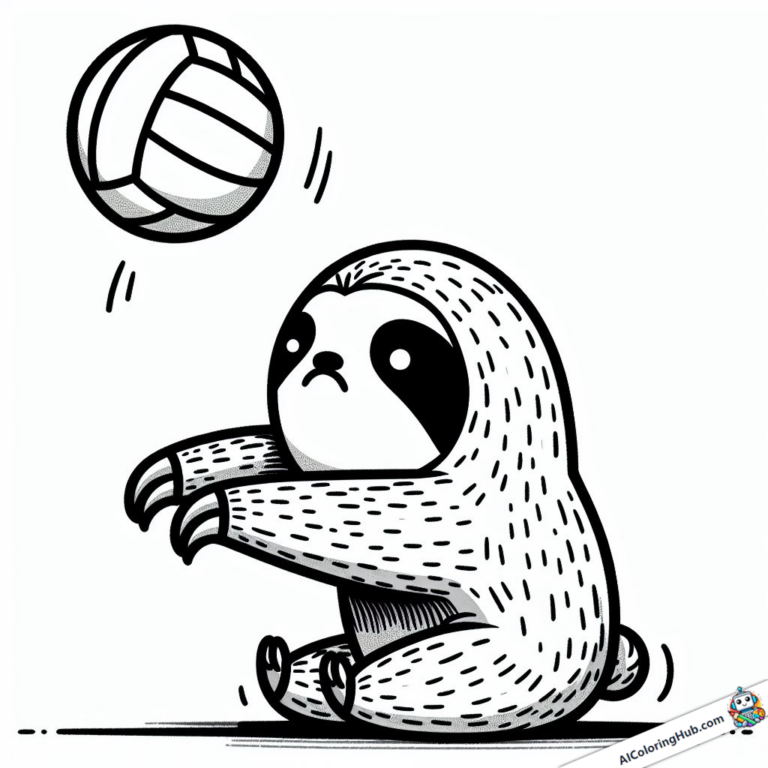 Zeichnung Faultier wirft Volleyball