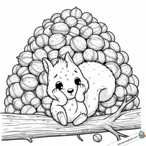 Zeichnung Eichhörnchen mit Nüssen