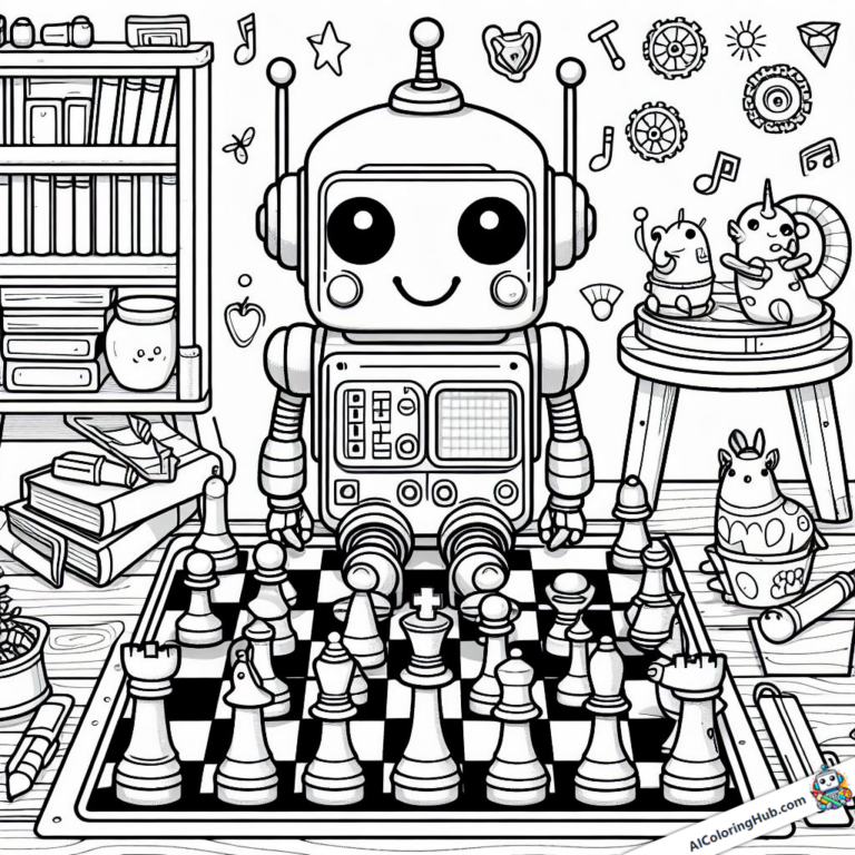 Zeichnung Roboter möchte Schach spielen