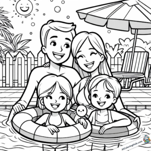 Ausmalgrafik Familie hat Spaß im Schwimmbad